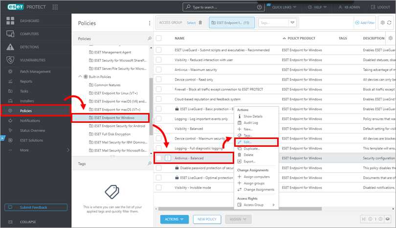 برای اجازه دادن به اتصالات RDP در ESET PROTECT ویرایش کنید!