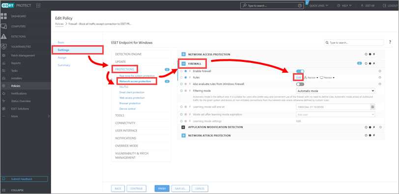 برای اجازه دادن به اتصالات RDP در ESET PROTECT ویرایش کنید!
